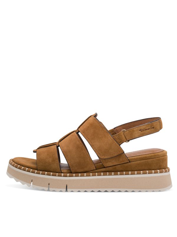 סנדל רצועות עבות מעור הפוך עם סגירת סקוצ’. סולית נוחות אורטופדית. תמריס TAMARIS.