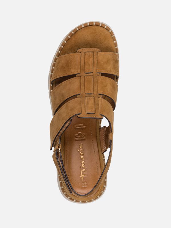 סנדל רצועות עבות מעור הפוך עם סגירת סקוצ’. סולית נוחות אורטופדית. תמריס TAMARIS.