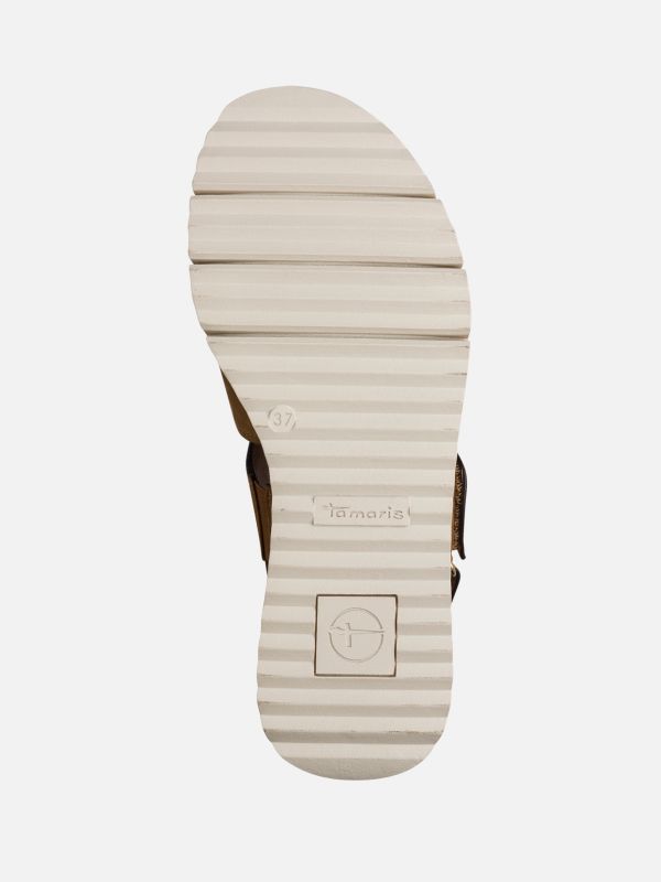 סנדל רצועות עבות מעור הפוך עם סגירת סקוצ’. סולית נוחות אורטופדית. תמריס TAMARIS.
