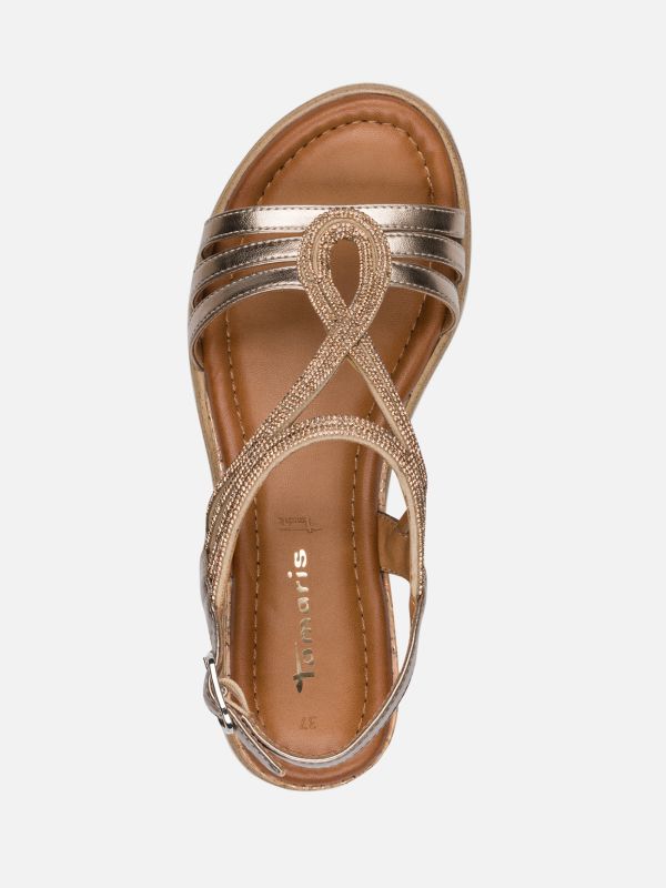 סנדל בעיצוב אלגנטי עדין. צבע ברונזה זוהר. מדרס נוחות. תמריס TAMARIS.